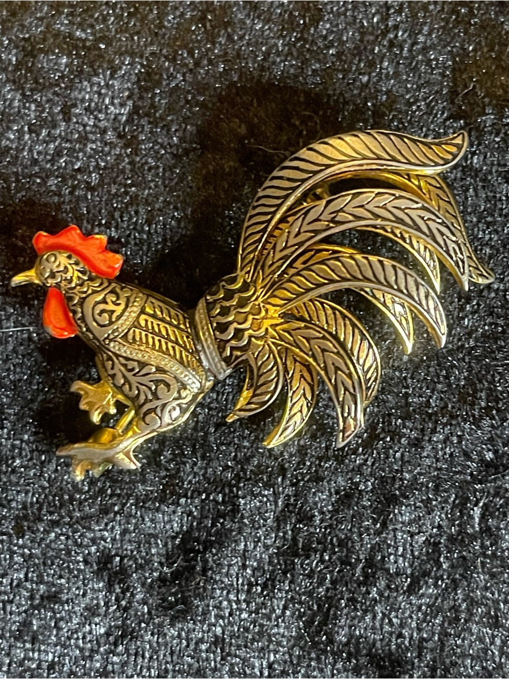 Vintage 60’s  damascene rooster brooch